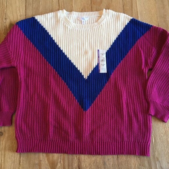 Time and Tru Womens Pullover Knit Sweater Size XXL/ 20 Multicolor Chevron NEW - Picture 1 of 4